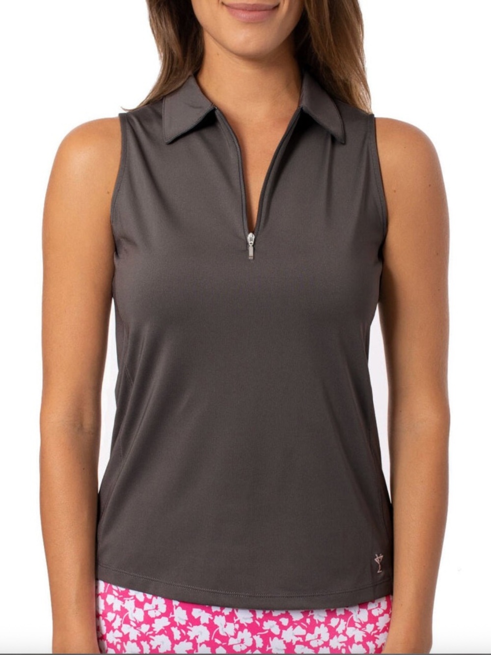 Golftini Charcoal Silver Gray Sleeveless Zip Polo